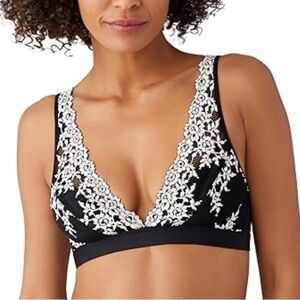 WACOAL Embrace Black White Lace Lightly Lined Wire Free Bra Size 34